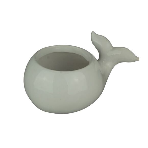 White Ceramic Coastal Decor Pudgy Whale Planter - Picture 1 of 3